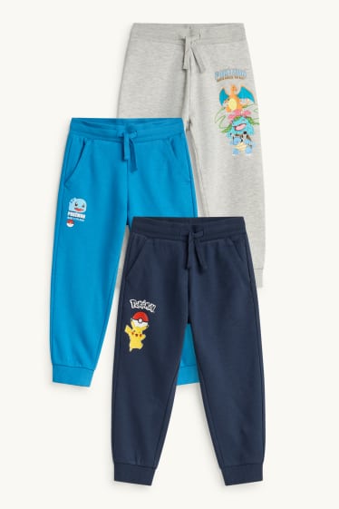 Kinderen: jongens - Set van 3 - Pokémon - joggingbroek - licht grijs-mix