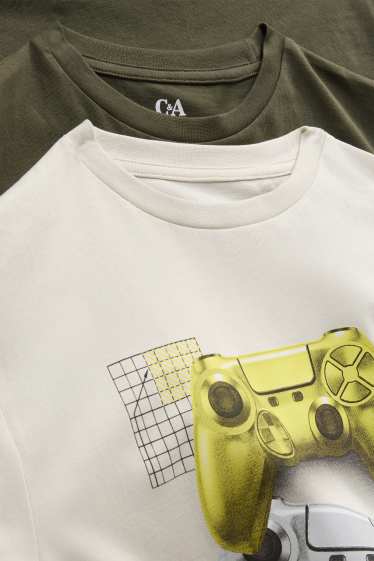 Kinder Buben - Multipack 2er - Gaming-Controller - Langarmshirt - dunkelgrün / cremeweiß