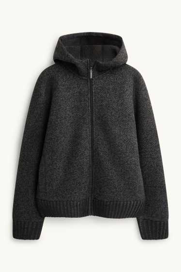 Herren - Sweatjacke mit Kapuze - dunkelgrau-melange
