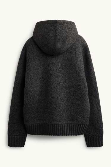 Herren - Sweatjacke mit Kapuze - dunkelgrau-melange