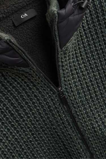 Hommes - Gilet en maille à capuche - vert foncé / noir