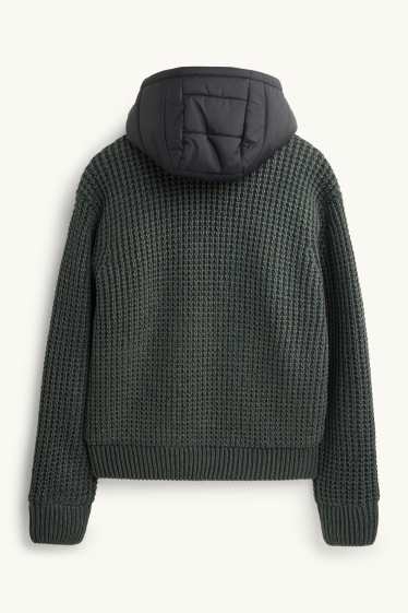 Hommes - Gilet en maille à capuche - vert foncé / noir