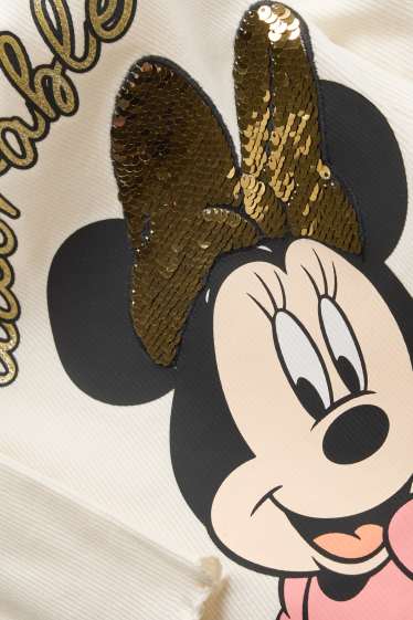 Kinder Mädchen - Minnie Maus - Langarmshirt - gerippt - Glanz-Effekt - cremeweiß