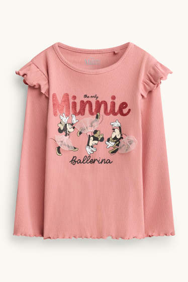Nena - Minnie Mouse - samarreta de màniga llarga - acanalada - efecte brillant - rosa