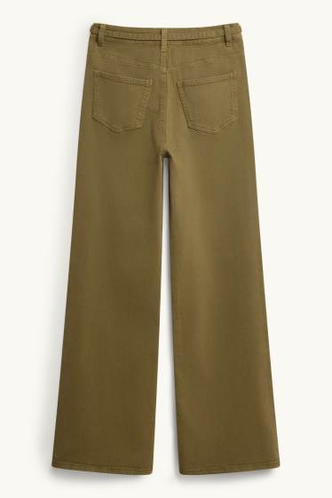 Femmes - Jean à jambe évasée avec ceinture - high waist - kaki
