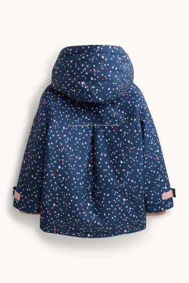 Enfants filles - Manteau de pluie à capuche - doublé - imperméable - à pois - rose / bleu foncé