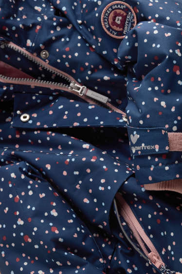 Enfants filles - Manteau de pluie à capuche - doublé - imperméable - à pois - rose / bleu foncé
