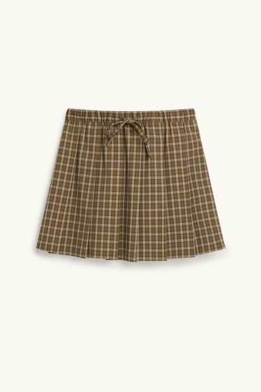 Damen - Rock - kariert - beige / grün
