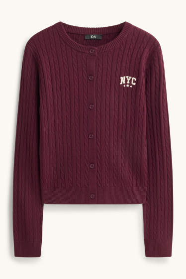 Damen - Strickjacke - Zopfmuster - bordeaux