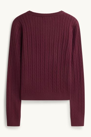 Damen - Strickjacke - Zopfmuster - bordeaux