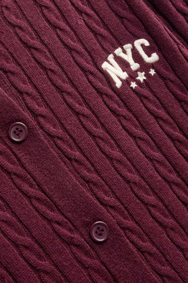 Damen - Strickjacke - Zopfmuster - bordeaux