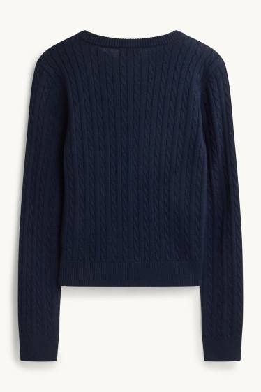 Femei - Cardigan tricotat - cu torsade - albastru închis