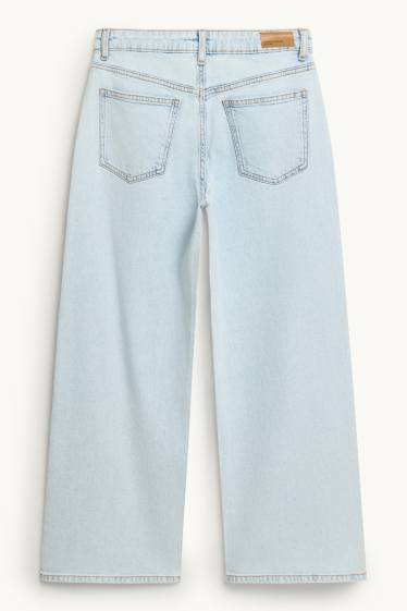 Copii - Fete - Stea - wide leg jeans cu ștrasuri - denim-albastru deschis