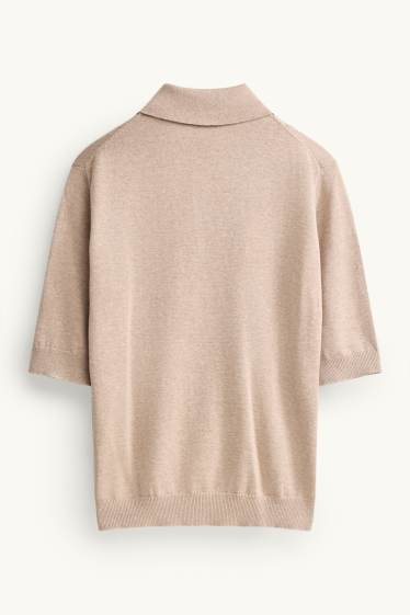 Femmes - Polo en maille - regular fit - à carreaux - beige / marron