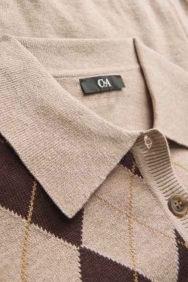 Femmes - Polo en maille - regular fit - à carreaux - beige / marron