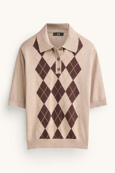 Femmes - Polo en maille - regular fit - à carreaux - beige / marron