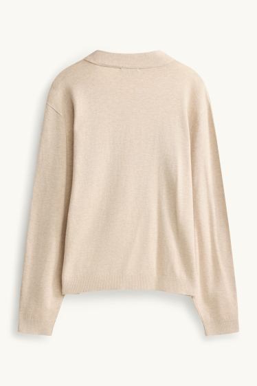 Damen - Feinstrick-Pullover mit Knotendetail - beige