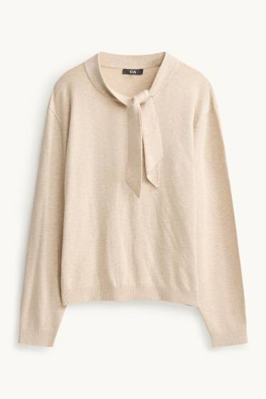 Damen - Feinstrick-Pullover mit Knotendetail - beige