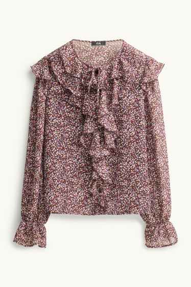 Dames - Blouse van chiffon - gebloemd - bruin / roze
