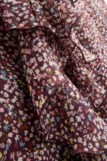 Dames - Blouse van chiffon - gebloemd - bruin / roze