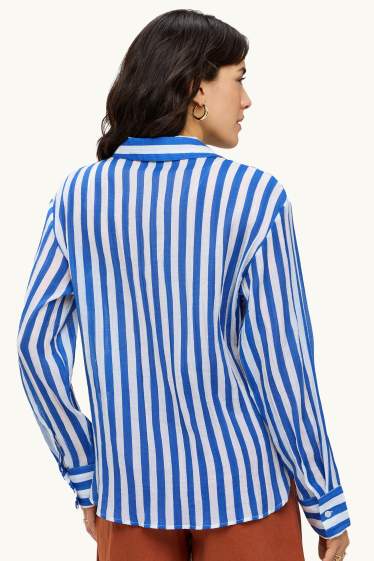 Damen - Hemdbluse - gestreift - blau / weiß