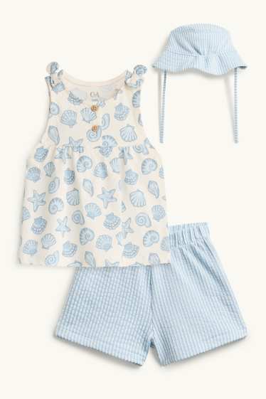 Baby Mädchen - Muschel - Baby-Outfit - 3 teilig - weiss / hellblau