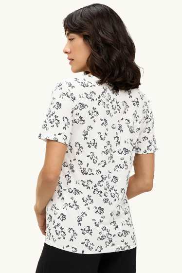 Donna - T-shirt - slim fit - a fiori - bianco / nero