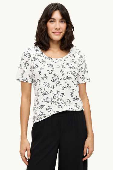 Donna - T-shirt - slim fit - a fiori - bianco / nero