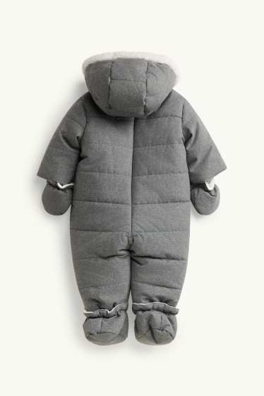 Baby: jongens - Teddybeertje - babysneeuwpak met capuchon - grijs
