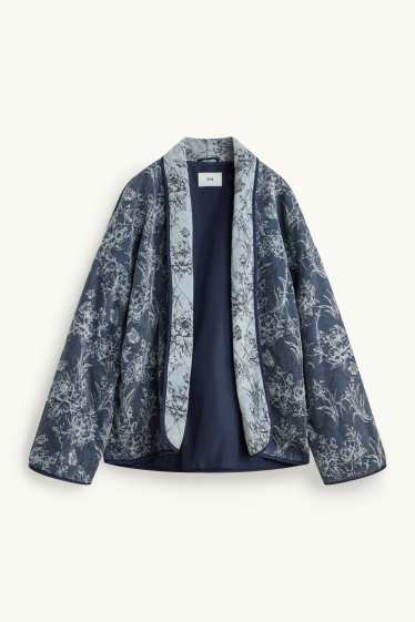 Femmes - Kimono en jean - à fleurs - jean bleu foncé