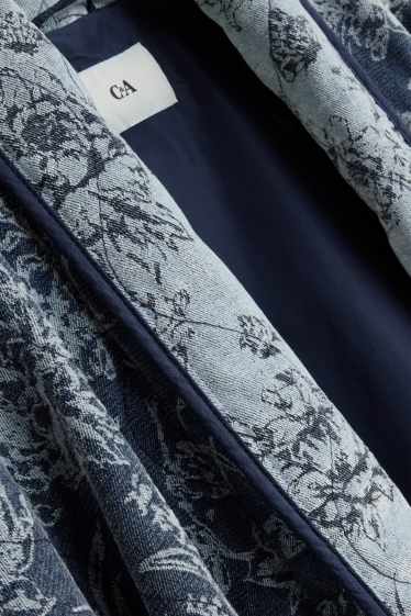 Femmes - Kimono en jean - à fleurs - jean bleu foncé