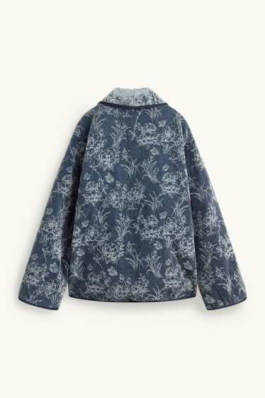 Femmes - Kimono en jean - à fleurs - jean bleu foncé