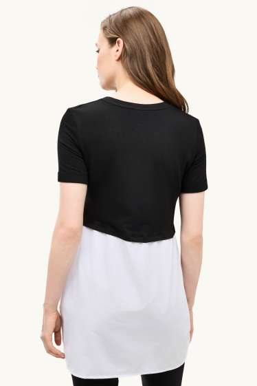 Dona - Samarreta de mànigues curtes de maternitat - look 2 en 1 - blanc/negre