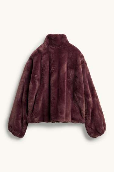 Femmes - Veste en imitation fourrure - bordeaux