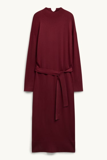 Dames - Gebreide jurk - straight fit - bordeaux