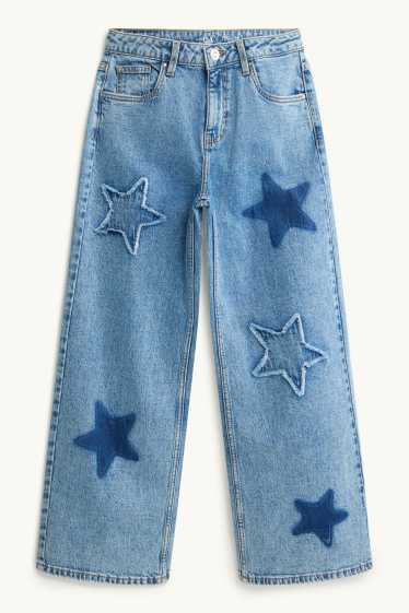 Kinderen: meisjes - Ster - wide leg jeans - jeansblauw