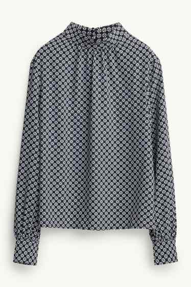 Damen - Bluse - gemustert - dunkelblau / weiß