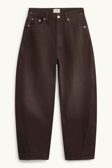 Femei - Barrel jeans - talie înaltă - maro închis