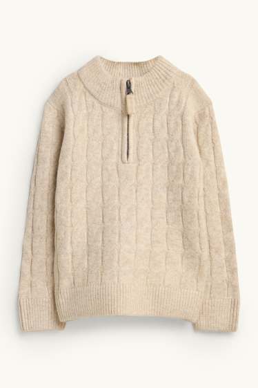 Kinderen: jongens - Trui - kabelpatroon - beige