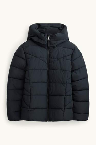 Children Girls - Quilted jacket with hood - water-repellent - black