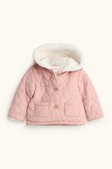 Baby Girls - Heart - baby quilted corduroy jacket with hood - lined - light rose