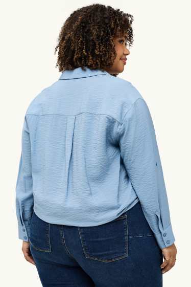 Dames - Overhemdblouse met drapering - lichtblauw