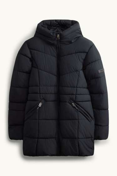 Kinder Mädchen - Steppjacke mit Kapuze - gefüttert - wasserabweisend - schwarz