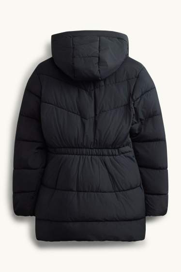 Kinder Mädchen - Steppjacke mit Kapuze - gefüttert - wasserabweisend - schwarz