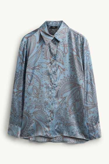 Women - Satin shirt blouse - patterned - blue