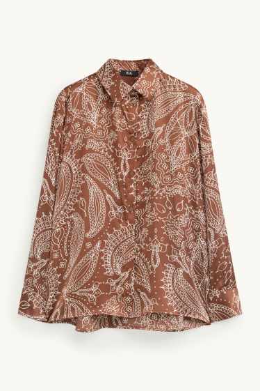 Women - Satin shirt blouse - patterned - rust