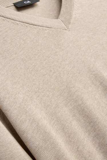 Men - V-neck jumper - sand-coloured