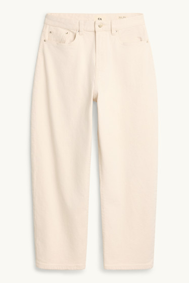 Femei - Pantaloni de stofă crop - talie înaltă - barrel leg - crem