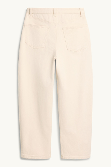Femei - Pantaloni de stofă crop - talie înaltă - barrel leg - crem