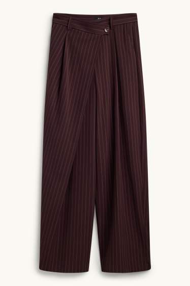 Damen - Stoffhose - Mid Waist - Loose Fit - gestreift - bordeaux